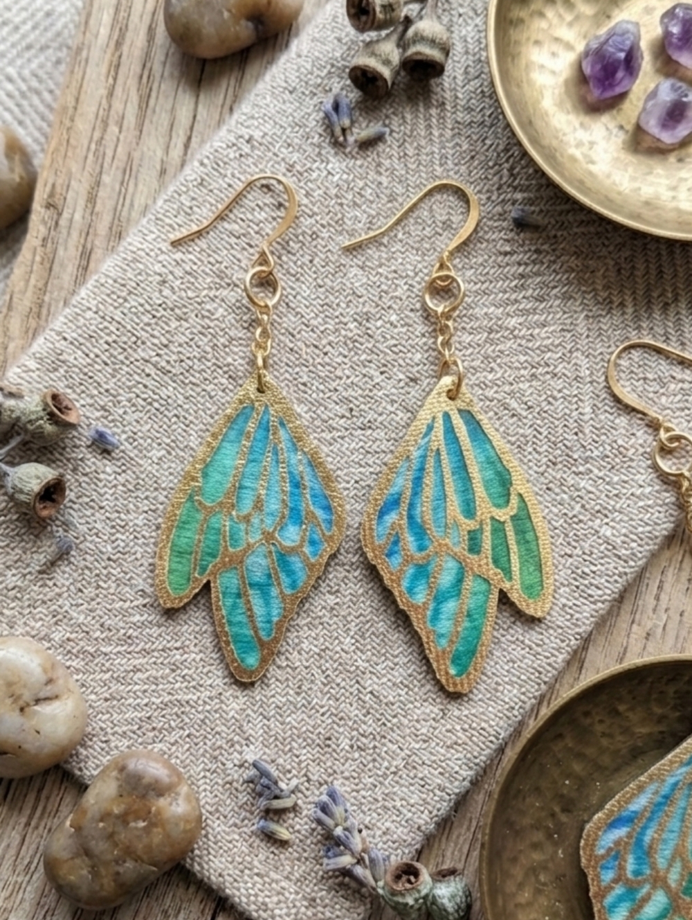 Earrings Butterfly Wing - Blue Green - Handmade Women Jewelry